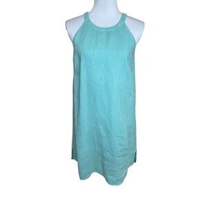C&C California Linen Dress Sea Foam Turquoise Blue Halter Knee Length Dress Size